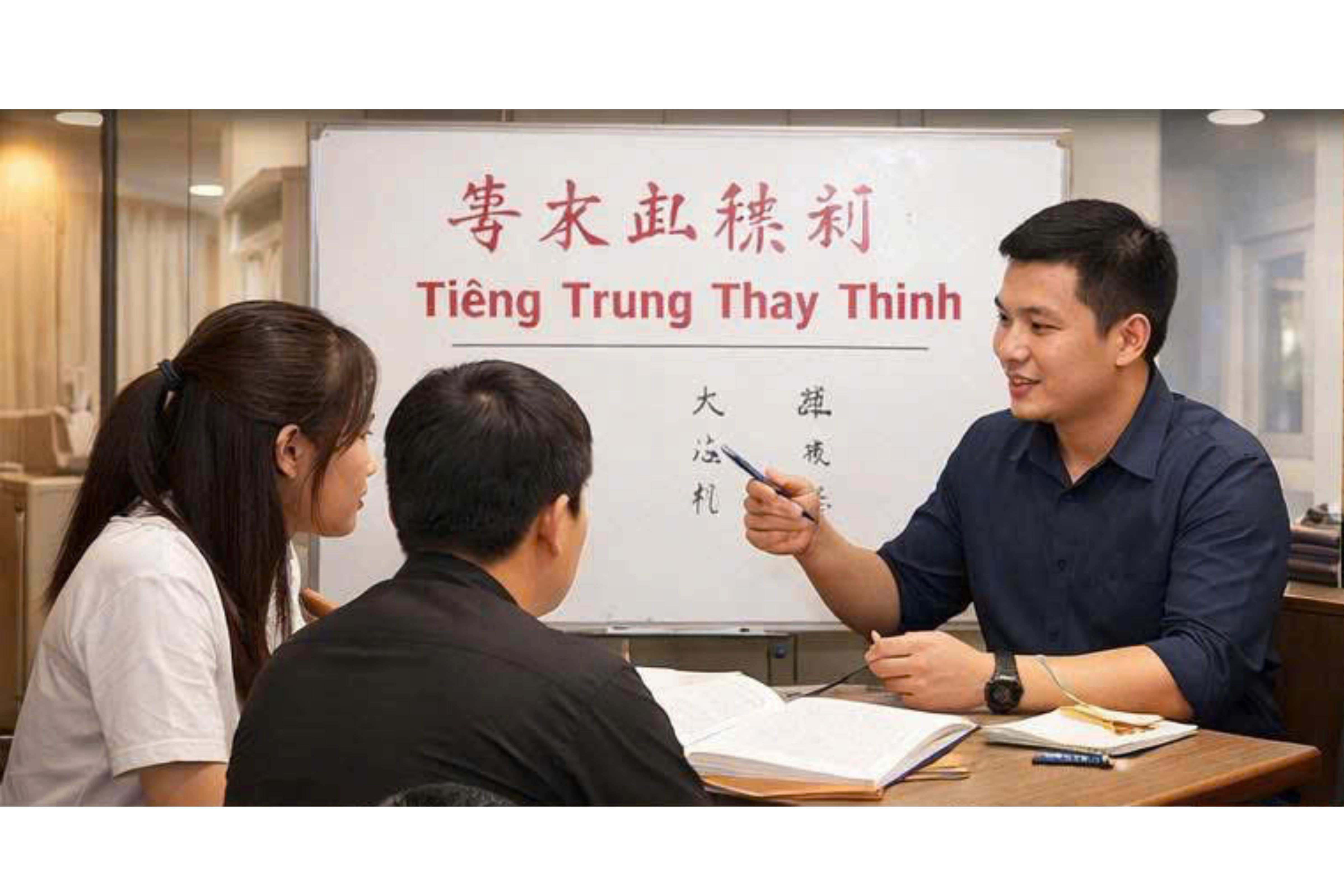 Giảng viên Huỳnh Anh Ngữ hướng dẫn học viên trong một buổi học tiếng Trung